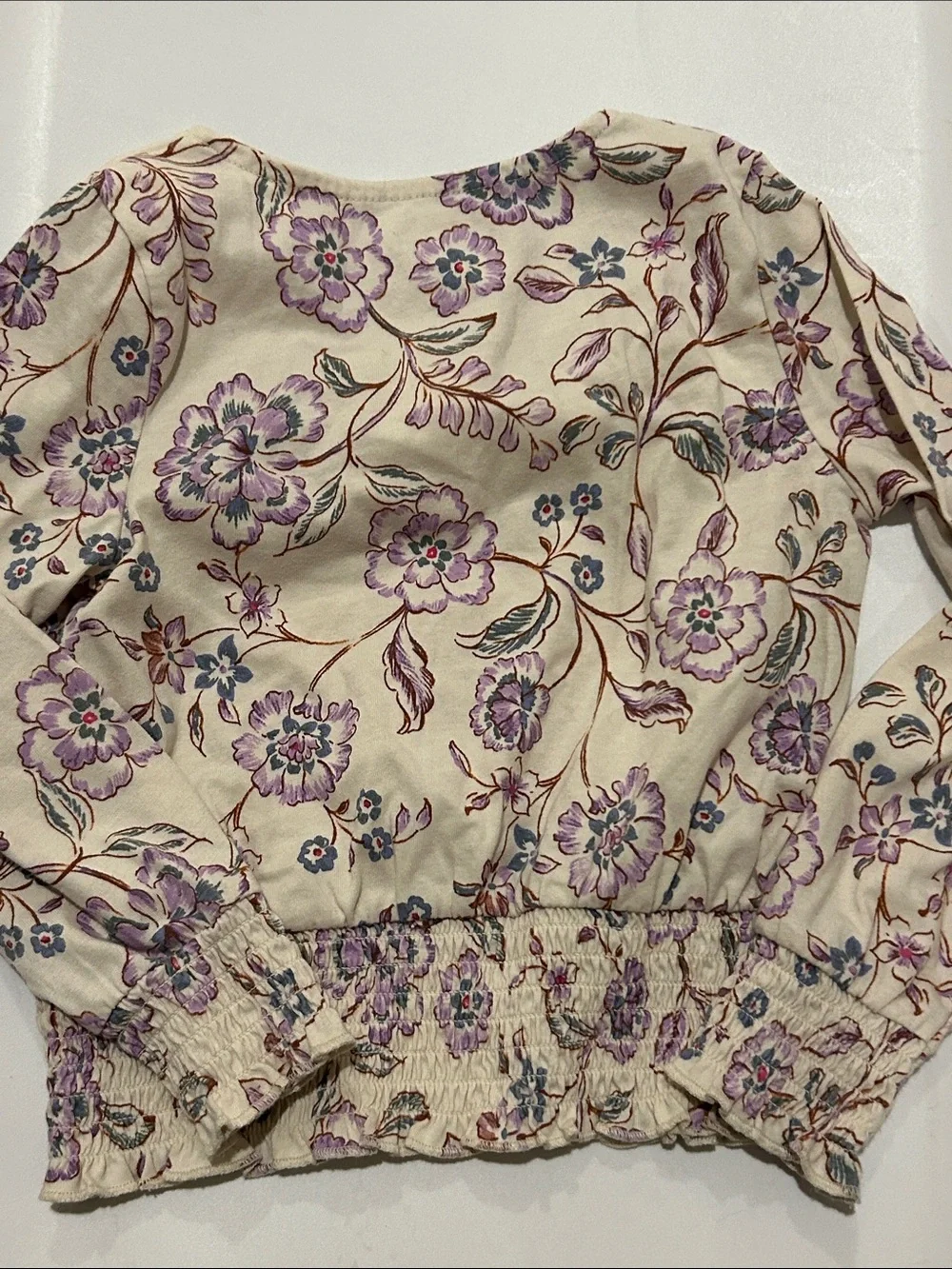 OshKosh Floral Smocked Hem Long Sleeve Top - Cream & Lavender